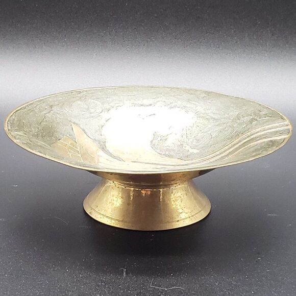 Rosenthal Netter Vintage 1970s Enameled Lily Flowers Brass 5.5" Pedestal Bowl - Picture 5 of 12